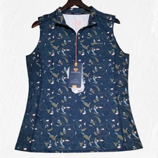 Aubrion Revive Sleeveless Tech Sun Polo Shirt Women XL Peony Equestrian Golf NWT