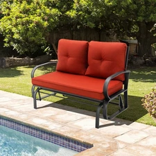 2-Person Outdoor Glider Bench Porch Rocking Loveseat w/ Cushions Brick Red