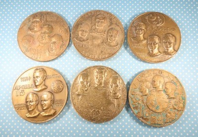 6 Bronze Apollo Space Program Medallions Medallic Art Co 11 12 14 15 16 17 AS IS