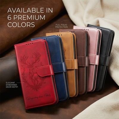 Hülle für Samsung S26 S25 S24 S23 S22 S21 Hirsch geprägt Wallet Case Handyhülle