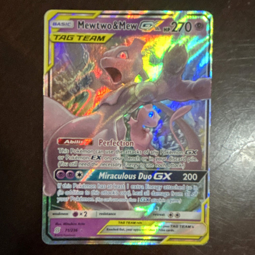 Mewtwo & Mew GX 71/236 Unified Minds TAG TEAM GX Full Art Holo Ultra Rare 2019