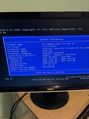 HP 6200 Pro SFF Intel Core i3 2120 CPU 8gb Ram NO HDD, NO OS