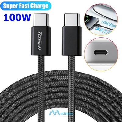 100W USB-C to USB-C Cable Fast Charger PD Nylon Cord For iPhone 16 17 Samsung