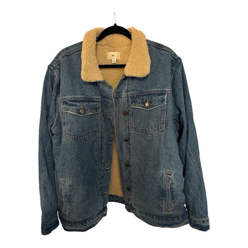 BP. Blue Sherpa Lined Collared Button Denim Jacket Pockets Women Plus 1X