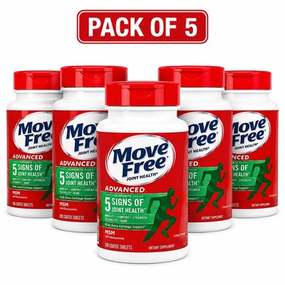5 Pack Move Free Joint Health Advanced MSM With Glucosamine Coated Tablets 120