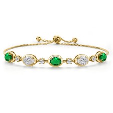 18K Yellow Gold Plated Silver Nano Emerald and and Lab Grown Diamond Bracelet