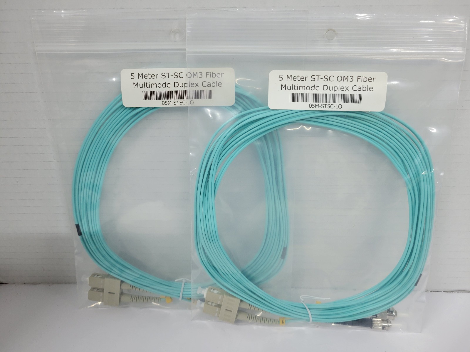 Lot of 2 ~~ 5 Meter ST-SC Multimode Duplex OM3 50/125 Fiber Optic Patch Cable