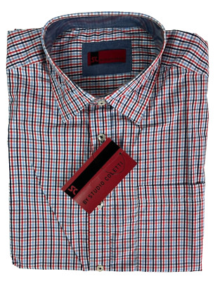 Hemd Herren Kurzarm 37/38 S Blau-Rot-Weiß-Karriert By Studio Coletti Modern Fit