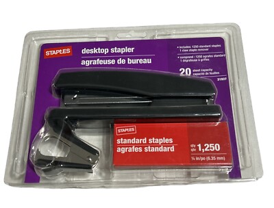 STAPLES Desktop Stapler 20 Sheet 1250 Standard Staples/Claw Staple Remover