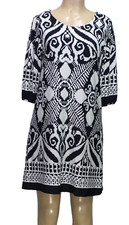 Papillon Women's Shift Dress Stretch 3/4 Sleeve Navy White Size S