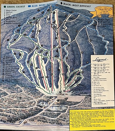 MAGIC MOUNTAIN Ski Run Brochure Map 1979-80 VERMONT Souvenir Travel w/Inserts - Picture 3 of 8