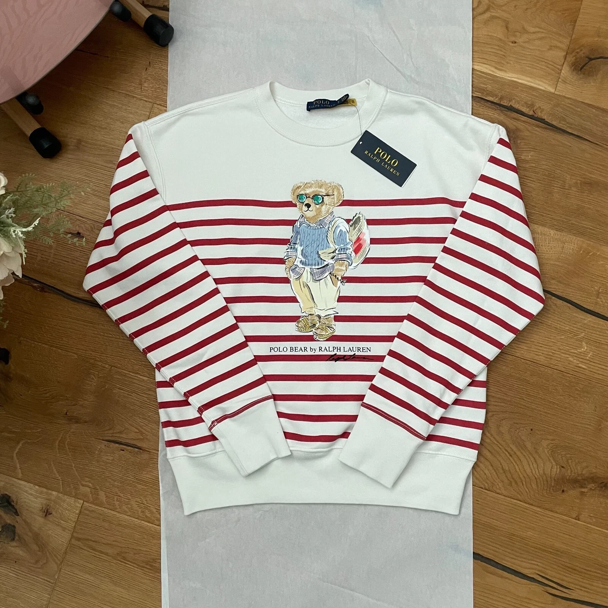 Ralph lauren bear sweater white sale