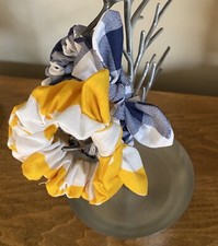 Handmade Scrunchie Set Yellow Chevron And Buffalo Plaid Faux Bow
