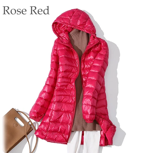 Winter Packable Ultralight Long Down Hooded Women Jacket Puffer Parka Coats - Picture 18 of 36