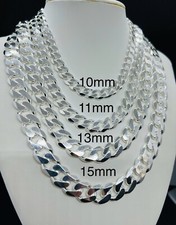 925 Sterling Silver Cuban Curb Link Chains Men's/Women's 10mm - 15mm 16"-30"