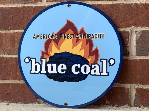 Blue Coal Anthracite Rail Coal Burner vintage reproduction  round metal sign
