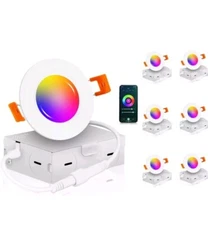 Cloudy Bay 6 pack Smart WiFi LED Recessed Lights-RGBCW Color Changing 3" 