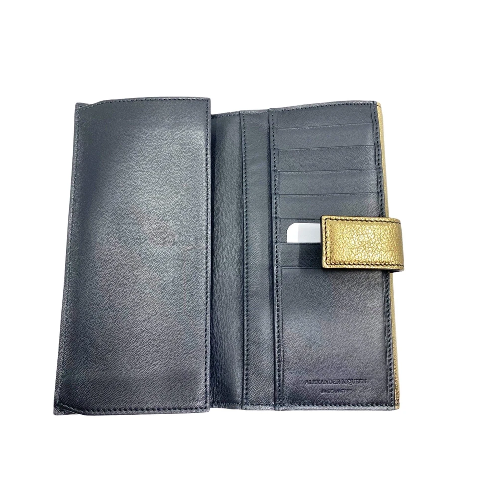Alexander McQueen Gold Metallic Leather Flap Skull Wallet Made In Italy NWOB - Image 2 of 4