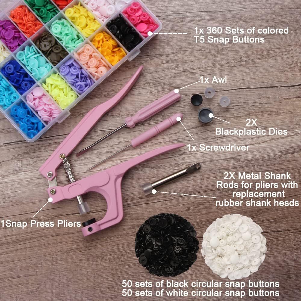 Polygon Snap Kit with Snap Pliers, 473Pcs T5 Snap Kit for DIY and Sewing/Making/