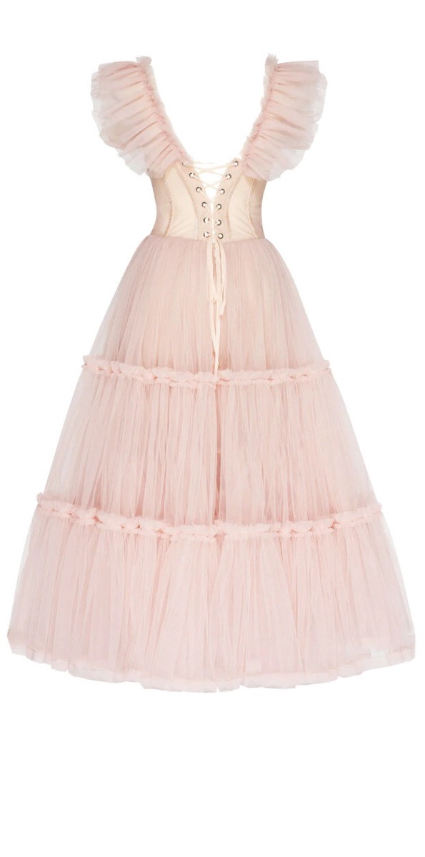 Mlla dress Misty Rose Ruffled Tulle Midi Dress