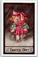 1911 Skates Off Child Girl Kute Kiddies Monterey California CA Antique Postcard