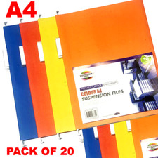 20x A4 SUSPENSION FILES MIXED COLOUR + TABS/INSERTS HANGING CABINET FILES COLOUR