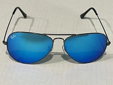 Ray Ban RB3026 62MM Aviator Unisex Sunglasses Gunmetal Frame /Ocean Blue Lens