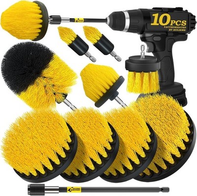 Set de 10 Cepillos para Taladro, Limpiador Potente con Extensión Larga Amarillo