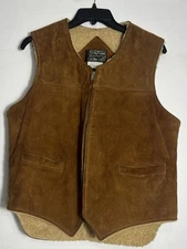 Vintage Brill Bros Jacket Vest Sherpa Lined Suede Western Rancher Cowboy Medium