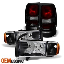 For 1999-2001 Dodge Ram 1500 Sport Black Headlights Red Smoked Tail Light Pair
