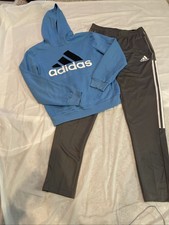 Adidas Boys 3 Stripe Jersey Joggers XL 15/16  Adidas Blue Hoodie L 14/16 SET
