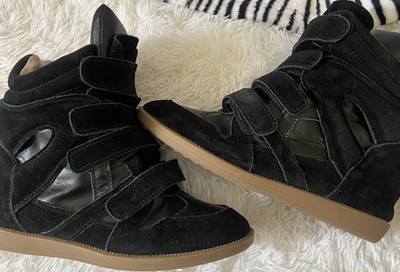 Isabel Marant Black Suede Leather High Top Hidden Wedge Sneakers Women