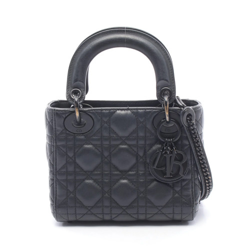 Christian Dior LADY DIOR 2WAY Handbag Black Leather #RCB9949