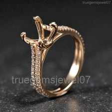 9x7mm Oval Cut Semi Mount Ring Setting Yellow Gold Pave Diamond Engagement DIY