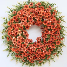 26" Fall Wreath for Front Door, Porch, Window - Large Artificial Boxwood Leav...