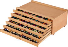 Upgraded 6-Drawer Wood Artist Supply Storage Box with Removable Dividers, Premiu