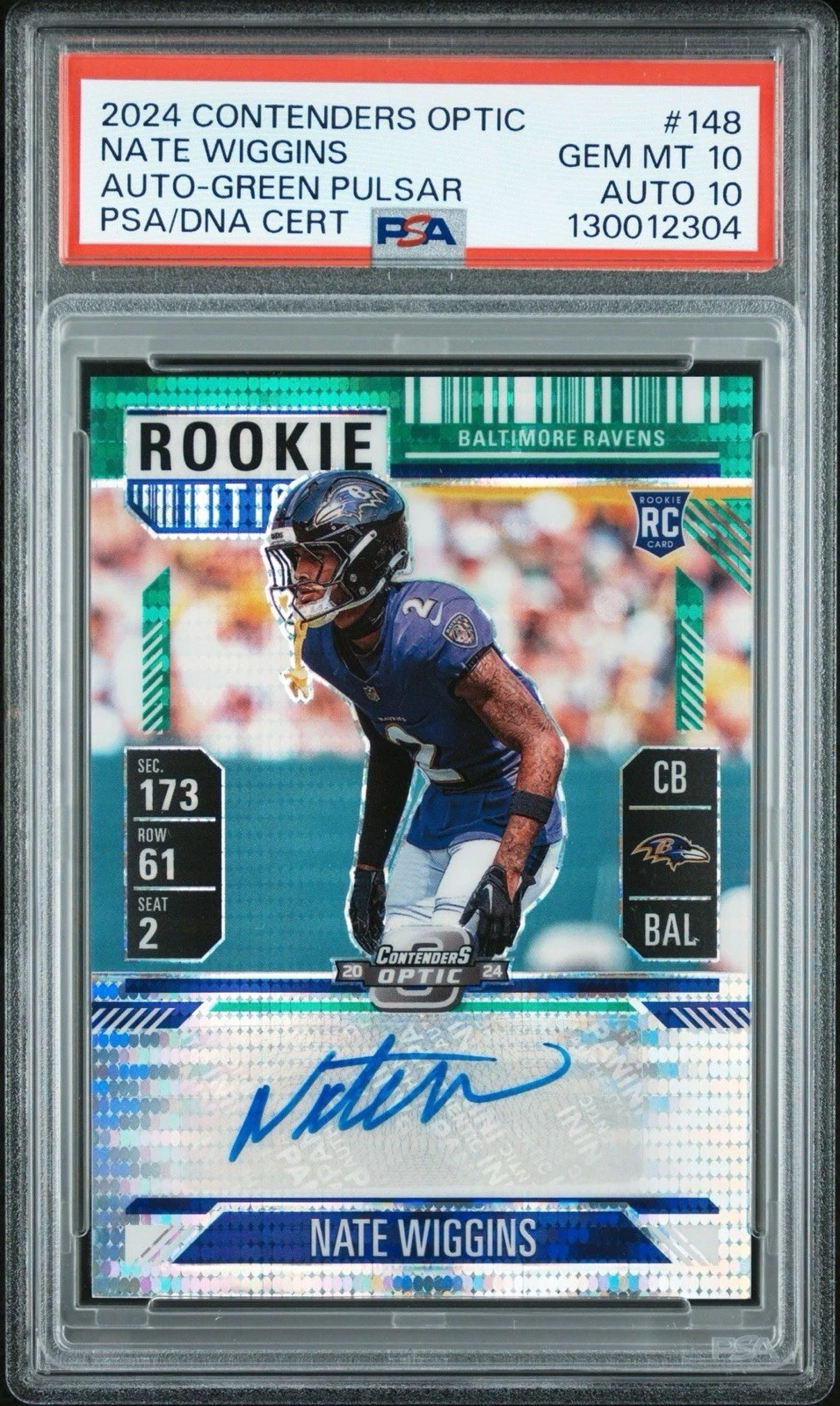 Nate Wiggins Panini Contenders Optic #148 Autograph-Green Pulsar