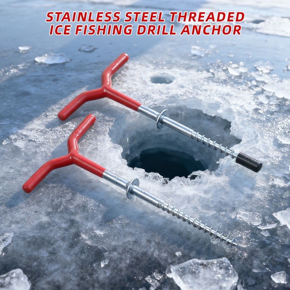 Steel ice anchor and nail fixator for ice fishing tents winter fishing set