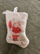 1986 Giordano Art Mini 4.5” Cream Colored Satin Stockings Santa Vtg-EX