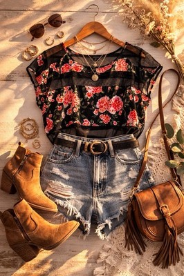 Torrid Floral Sheer Mesh Blouse Womens Size 00 Black Red Layered Festival Top