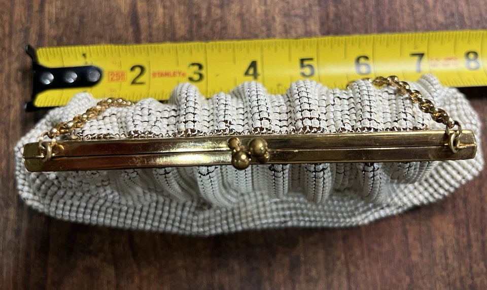 Bolso/cartera vintage Whiting and Davis Co. malla fina marfil con cadena EE. UU. 2936 Foto 2 de 4