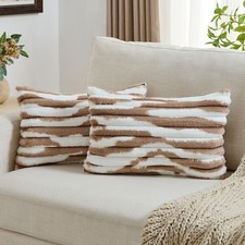 Pack of 2 Faux Fur Plush Throw Pillow Covers 12x20 Inch Soft Tie Dye Striped ...