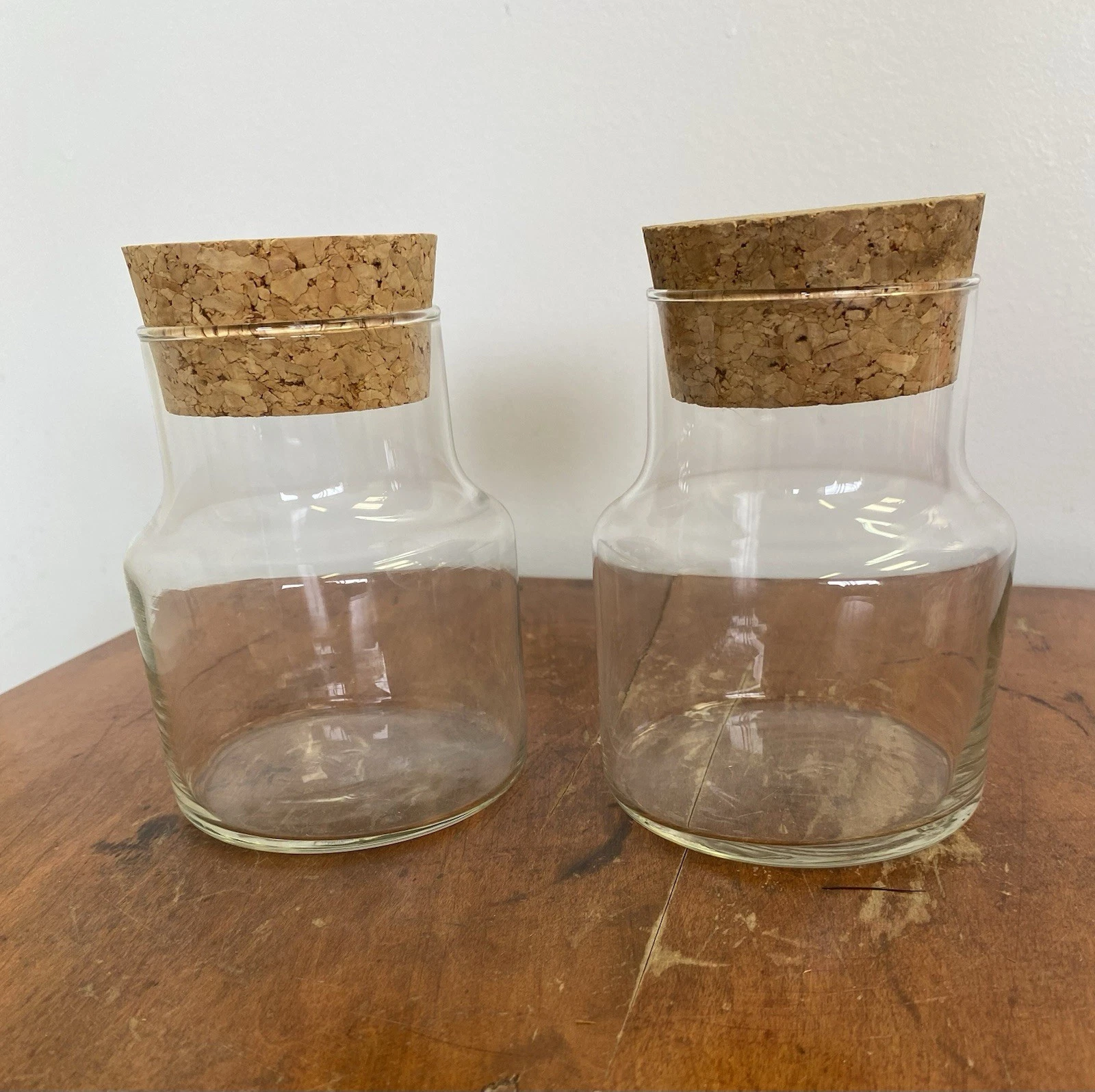 2) 5" Clear Round Glass Jar with Large Cork Stoppers Apothecary Jars