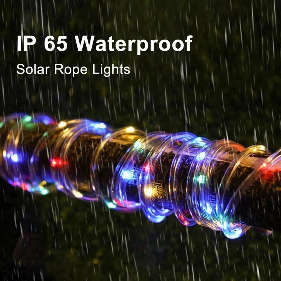 Solar Powered Rope Fairy String Lights Waterproof Outdoor Garden Pool Decoration - Image 3 of 4