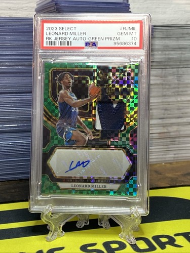 Leonard Miller 2023-24 Select Rookie Jersey Patch Auto Green Prizm #’d /5 PSA 10
