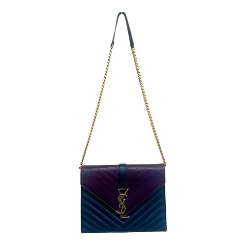 Yves Saint Laurent Black/Burgundy Chevron Quilted Leather Crossbody Envelope Bag
