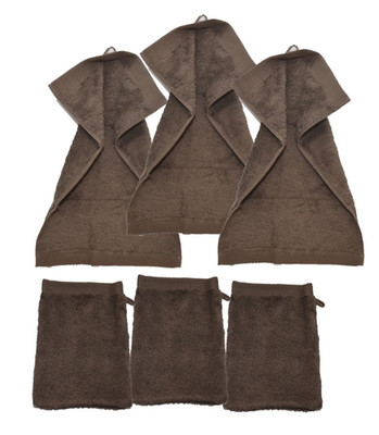 KenoKent 3x Gästetuch  3x Waschhandschuh braun UVP 35,70  Handtücher Sets Set 35