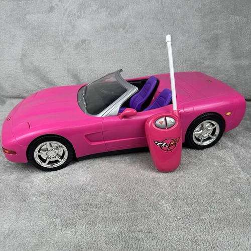 Vintage Barbie Remote Control Pink Corvette Car with Remote Works See VIDEO
