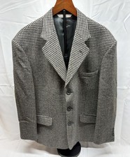 Vintage Stafford Houndstooth Wool Blazer Men s 44R 3 Button Elbow Patches USA