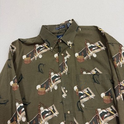 Vintage Gant Salty Dog Fishing Button Shirt Men's Large Green Fisherman Outdoors